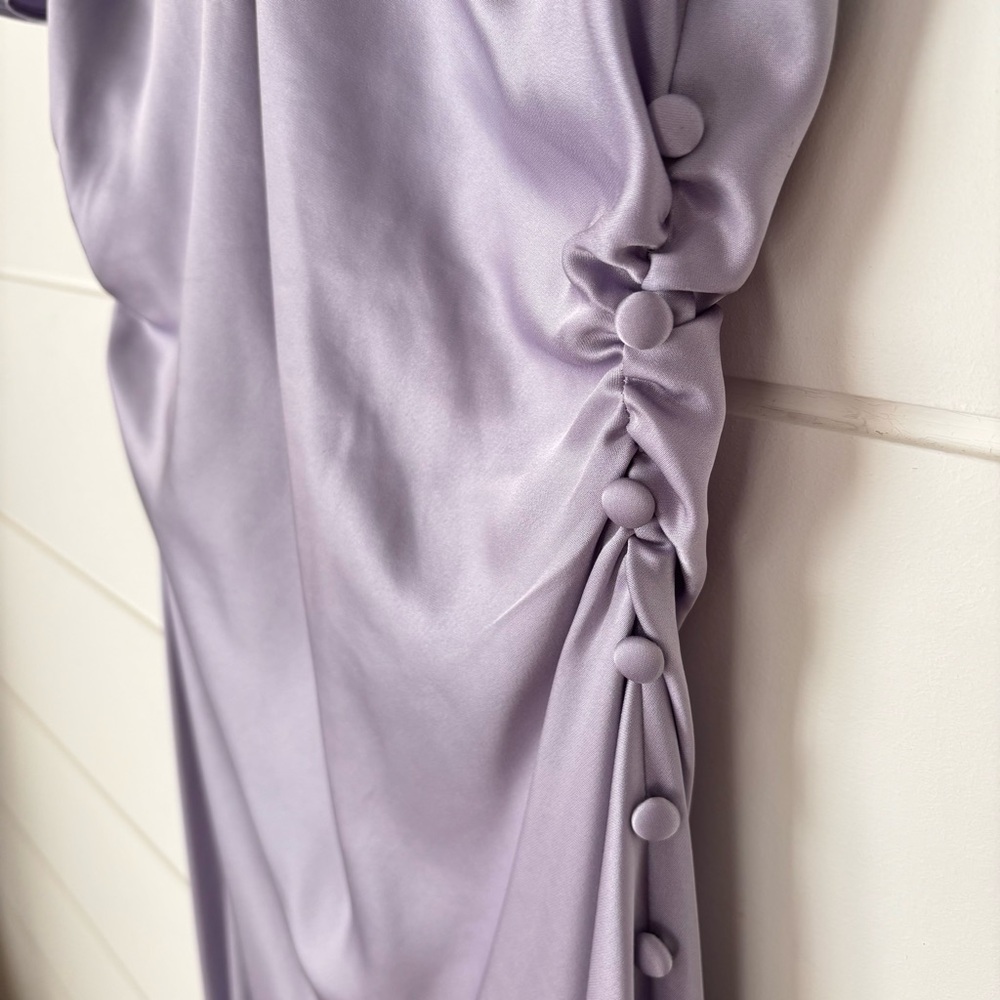 REFORMATION Vida ruffle-sleeve Satin Maxi Dress Lavender Women's Size 6 - Picture 7 of 17